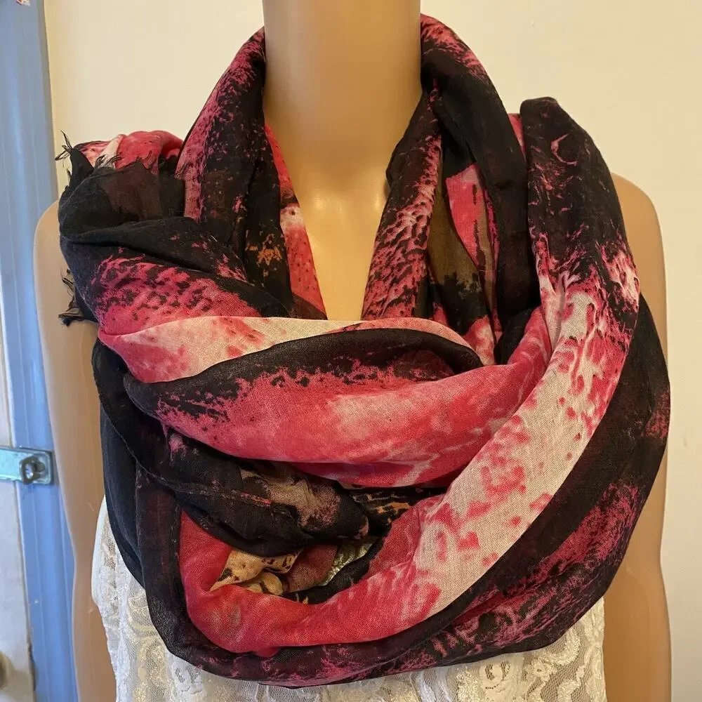 Vintage Bohemian Large Scarf Wrap Shawl Neck warmer Multi Colorful Women 41x78”